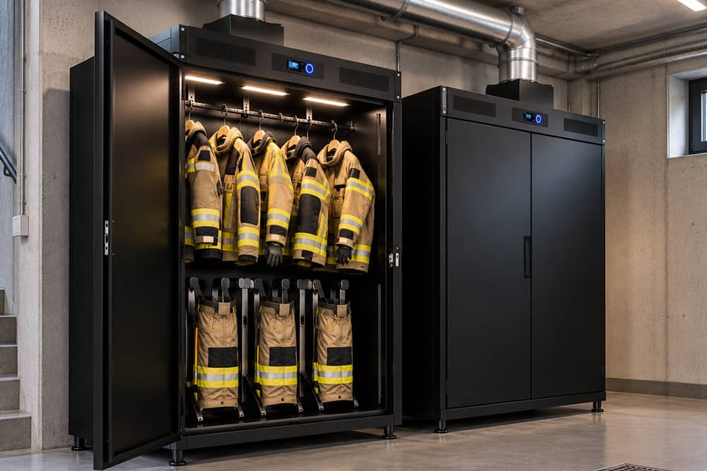 Trocknung von Feuerwehrbekleidung.